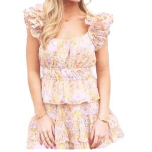 Willa Story Eyelet Floral Ruffle Sleeve Blouse